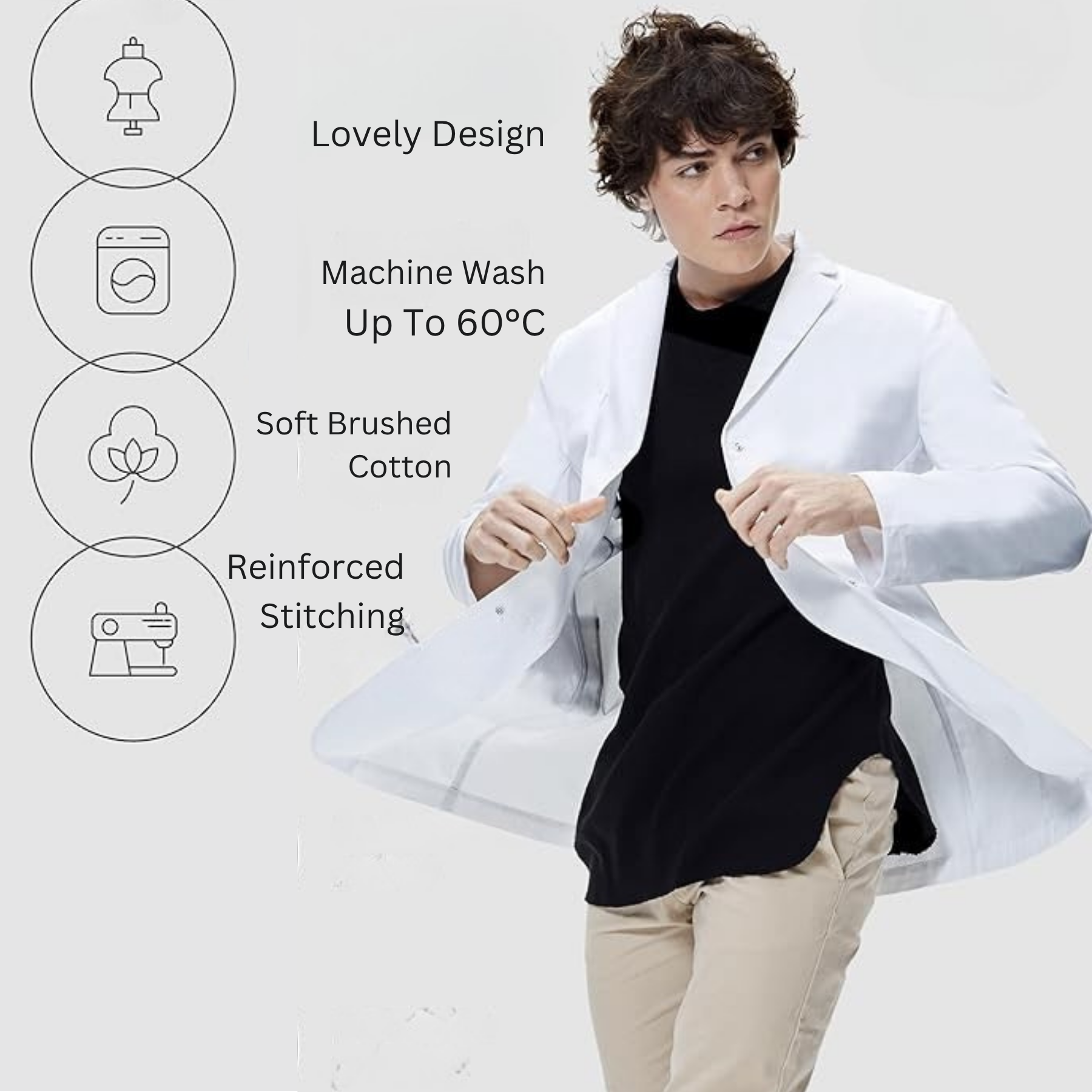 Unisex White Lab Coat | Salon Coat | Stylist Smock | Professional Workwear – Premium Polycotton Long Sleeve - 4A's Global