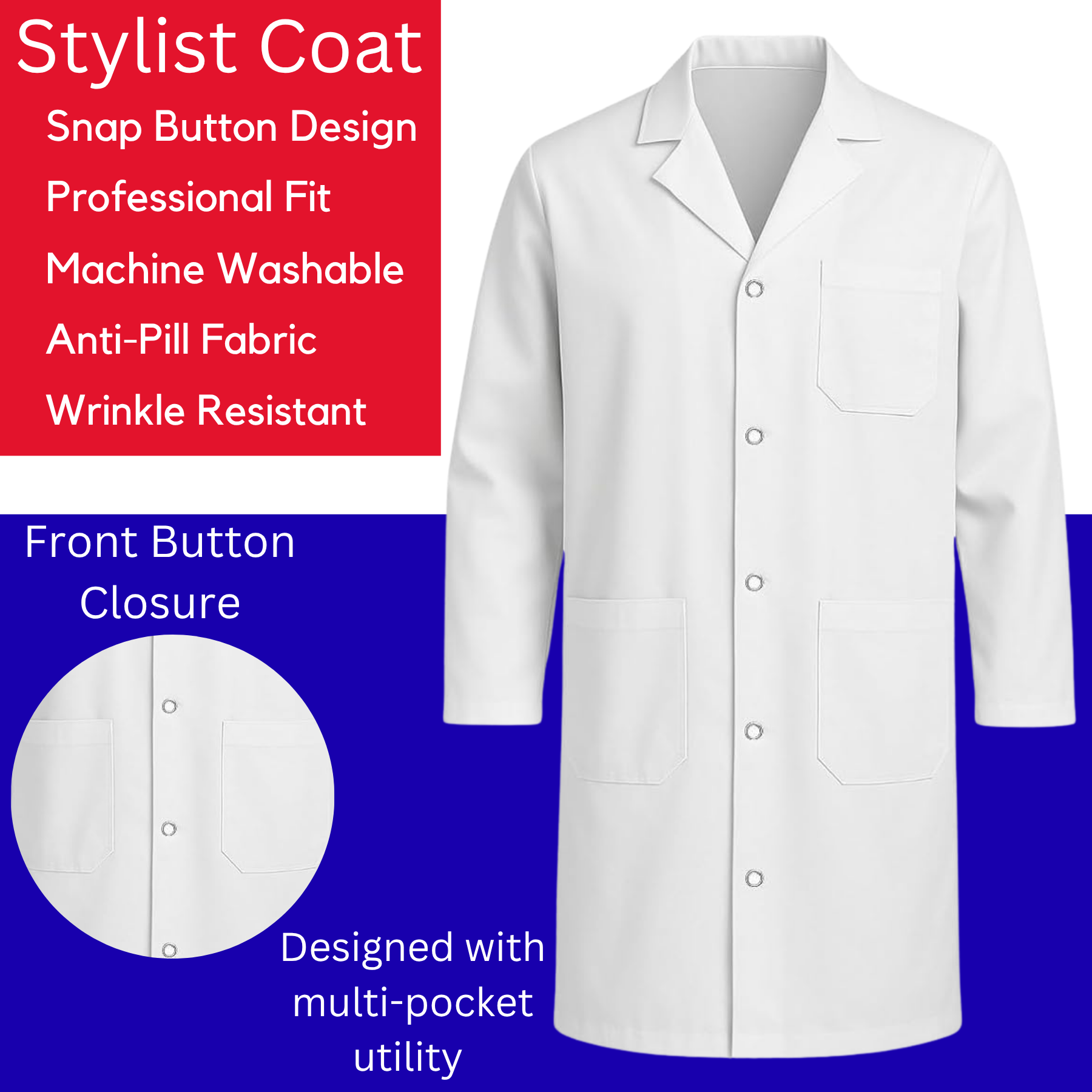 Unisex White Lab Coat | Salon Coat | Stylist Smock | Professional Workwear – Premium Polycotton Long Sleeve - 4A's Global