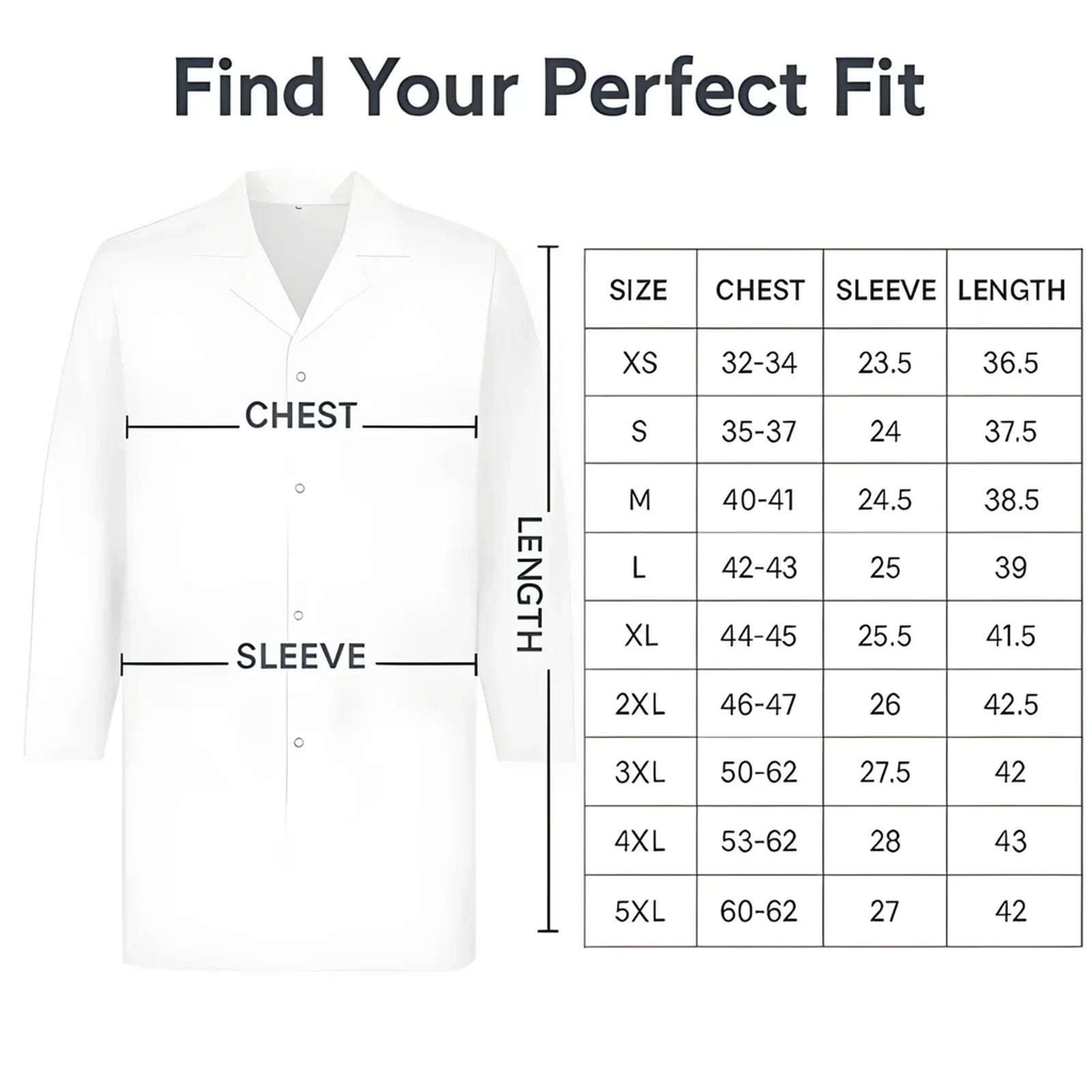 Unisex White Lab Coat | Salon Coat | Stylist Smock | Professional Workwear – Premium Polycotton Long Sleeve - 4A's Global