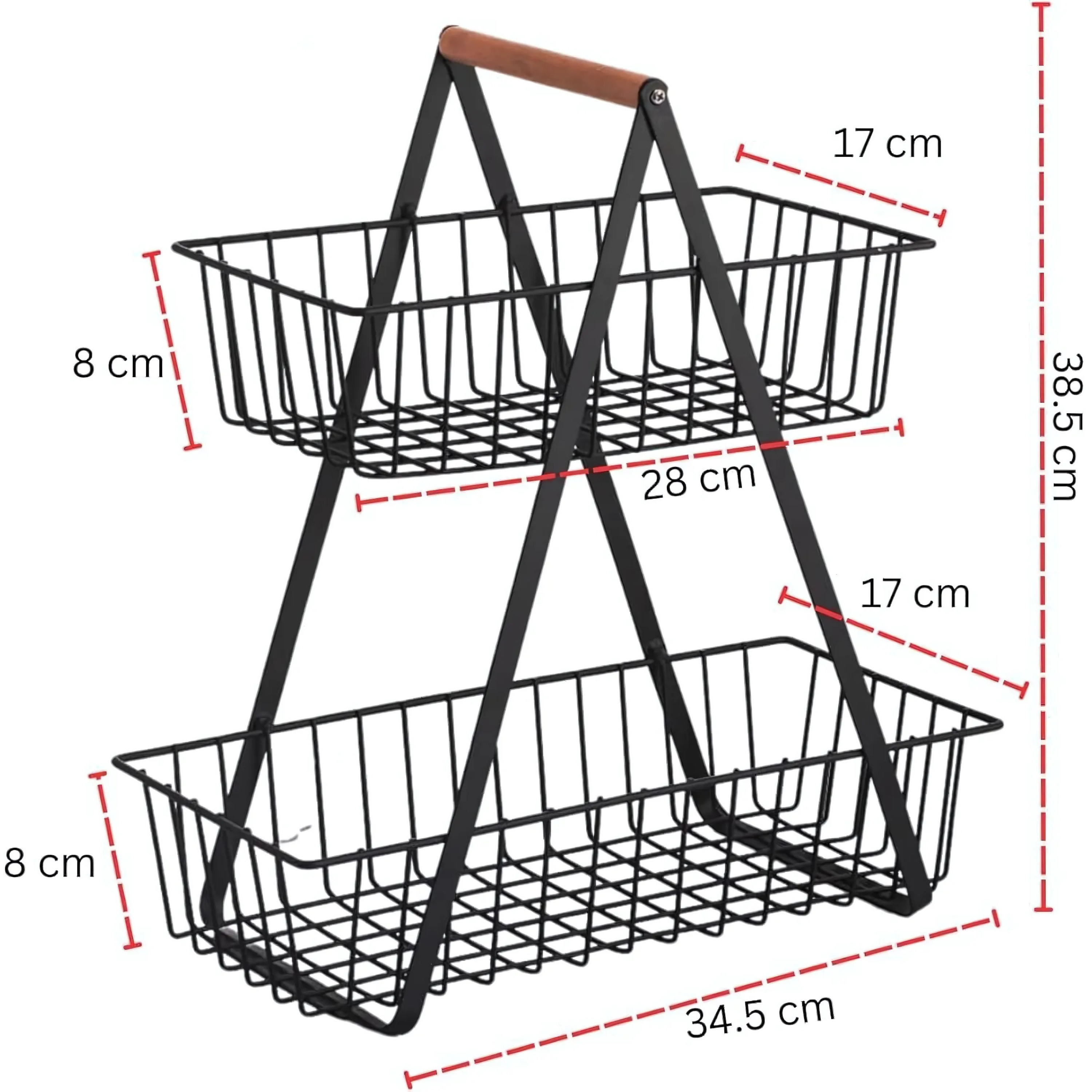2-Tier Countertop Fruit &amp; Vegetable Basket – Multi-Purpose Kitchen, Office &amp; Makeup Organiser - 4A's Global