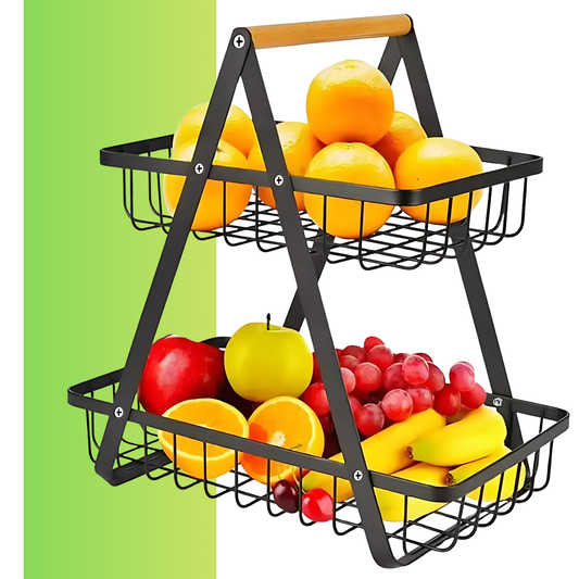 2-Tier Countertop Fruit &amp; Vegetable Basket – Multi-Purpose Kitchen, Office &amp; Makeup Organiser - 4A's Global