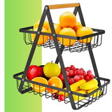 2-Tier Countertop Fruit &amp; Vegetable Basket – Multi-Purpose Kitchen, Office &amp; Makeup Organiser - 4A's Global