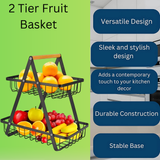 2-Tier Countertop Fruit &amp; Vegetable Basket – Multi-Purpose Kitchen, Office &amp; Makeup Organiser - 4A's Global