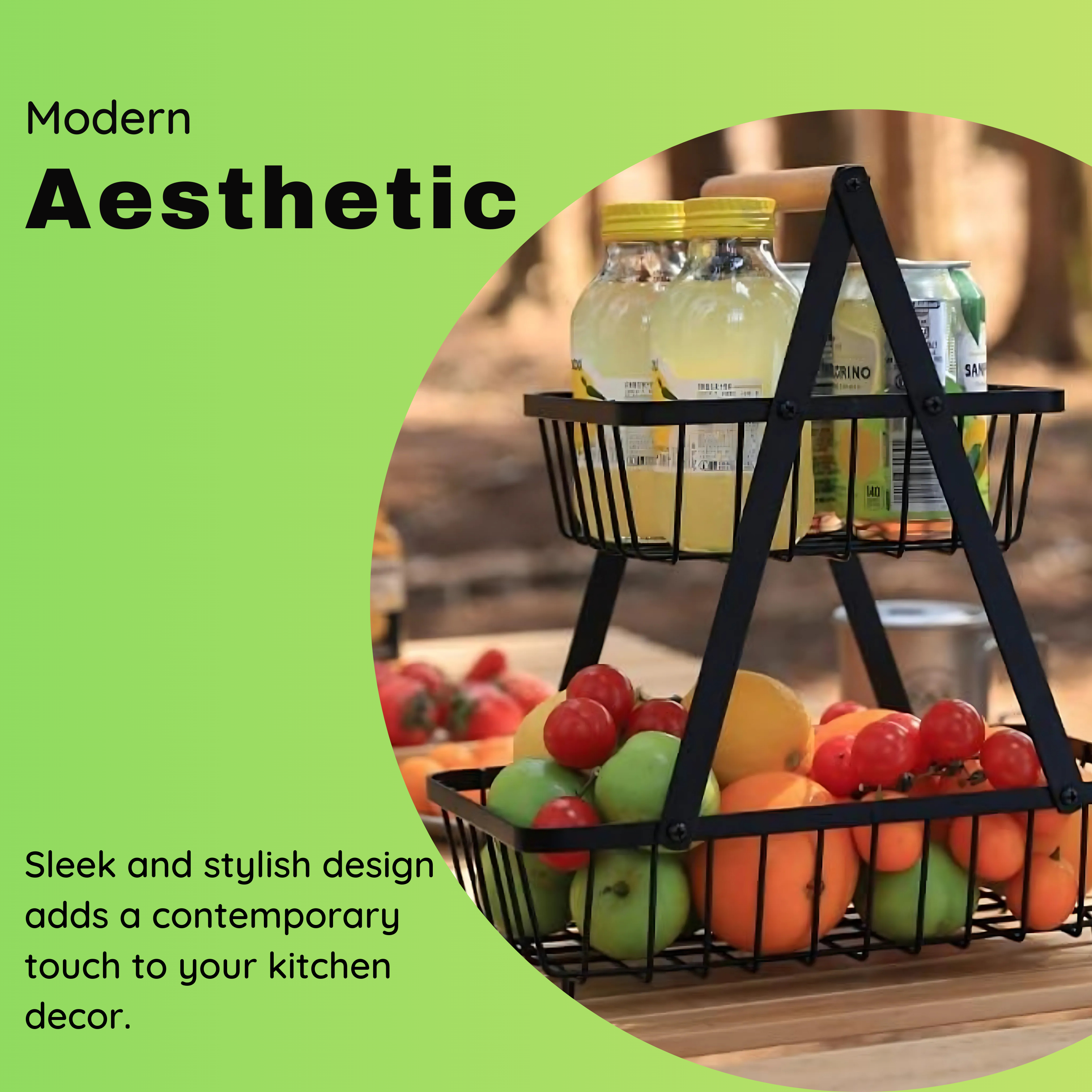 2-Tier Countertop Fruit &amp; Vegetable Basket – Multi-Purpose Kitchen, Office &amp; Makeup Organiser - 4A's Global