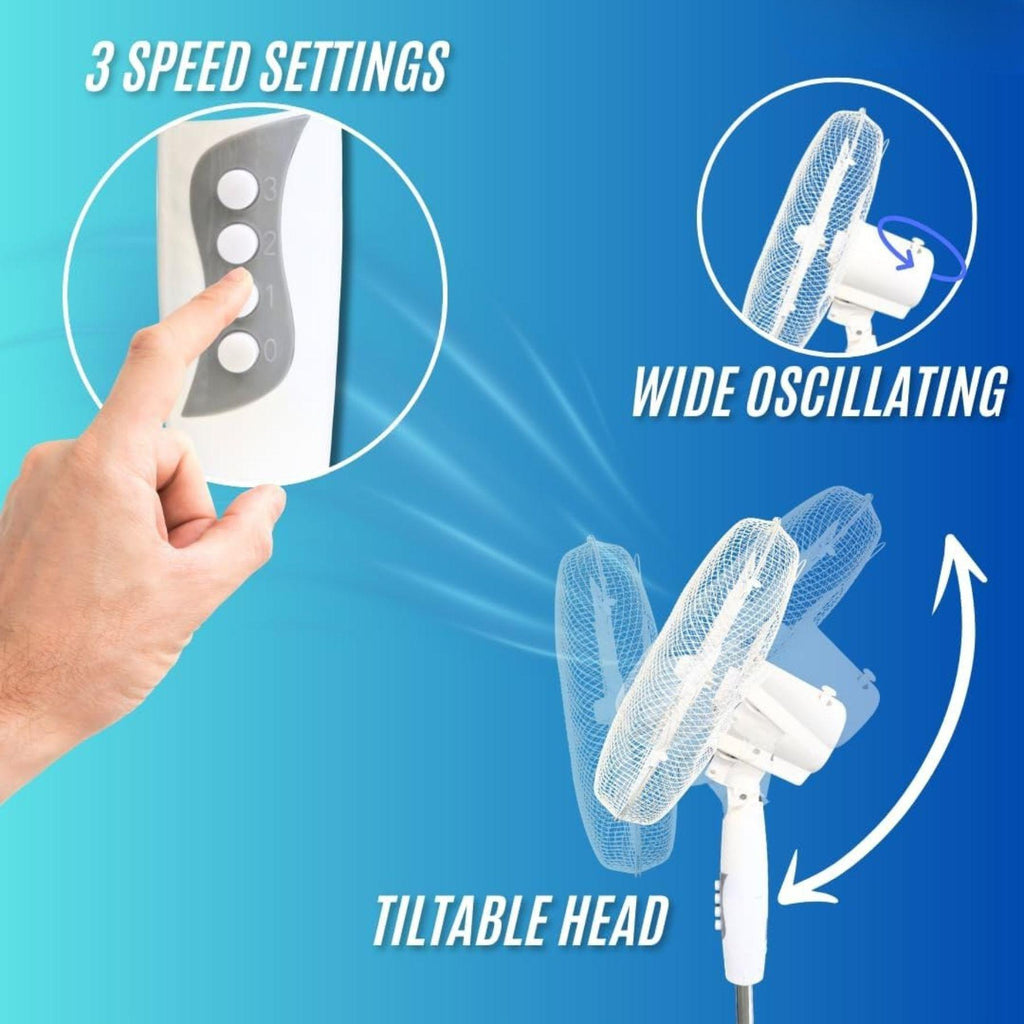16” Adjustable Pedestal Fan – 3-Speed Quiet Oscillating Cooling