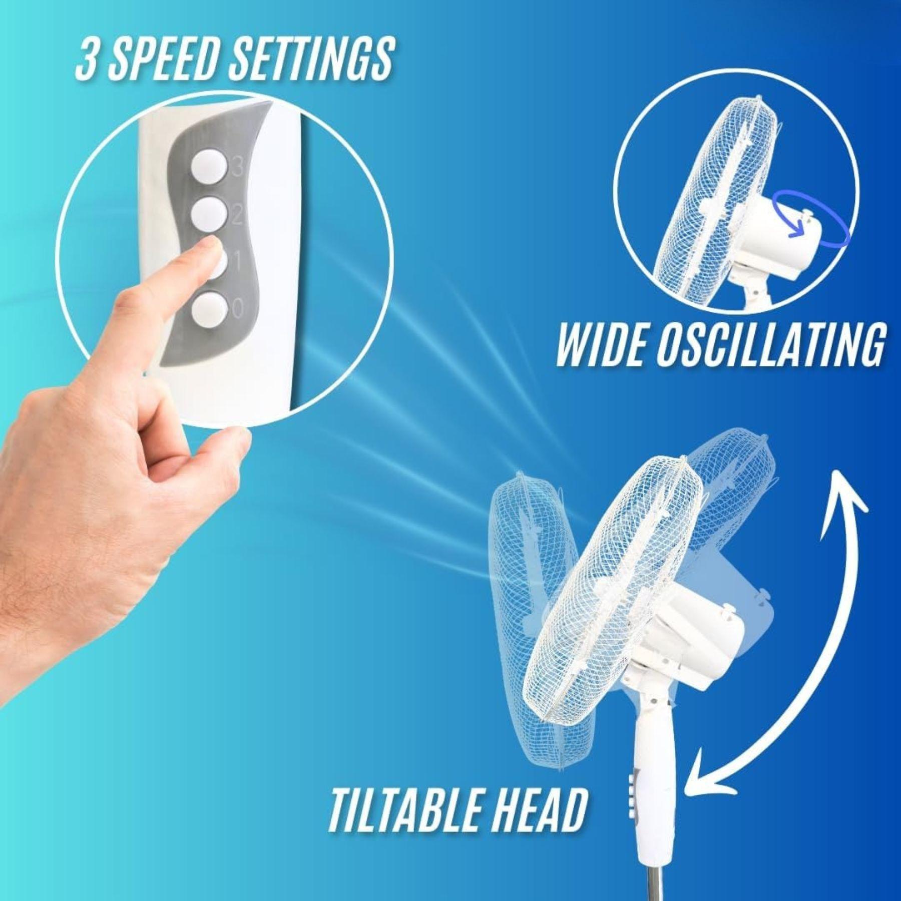 16” Adjustable Pedestal Fan – 3-Speed Quiet Oscillating Cooling