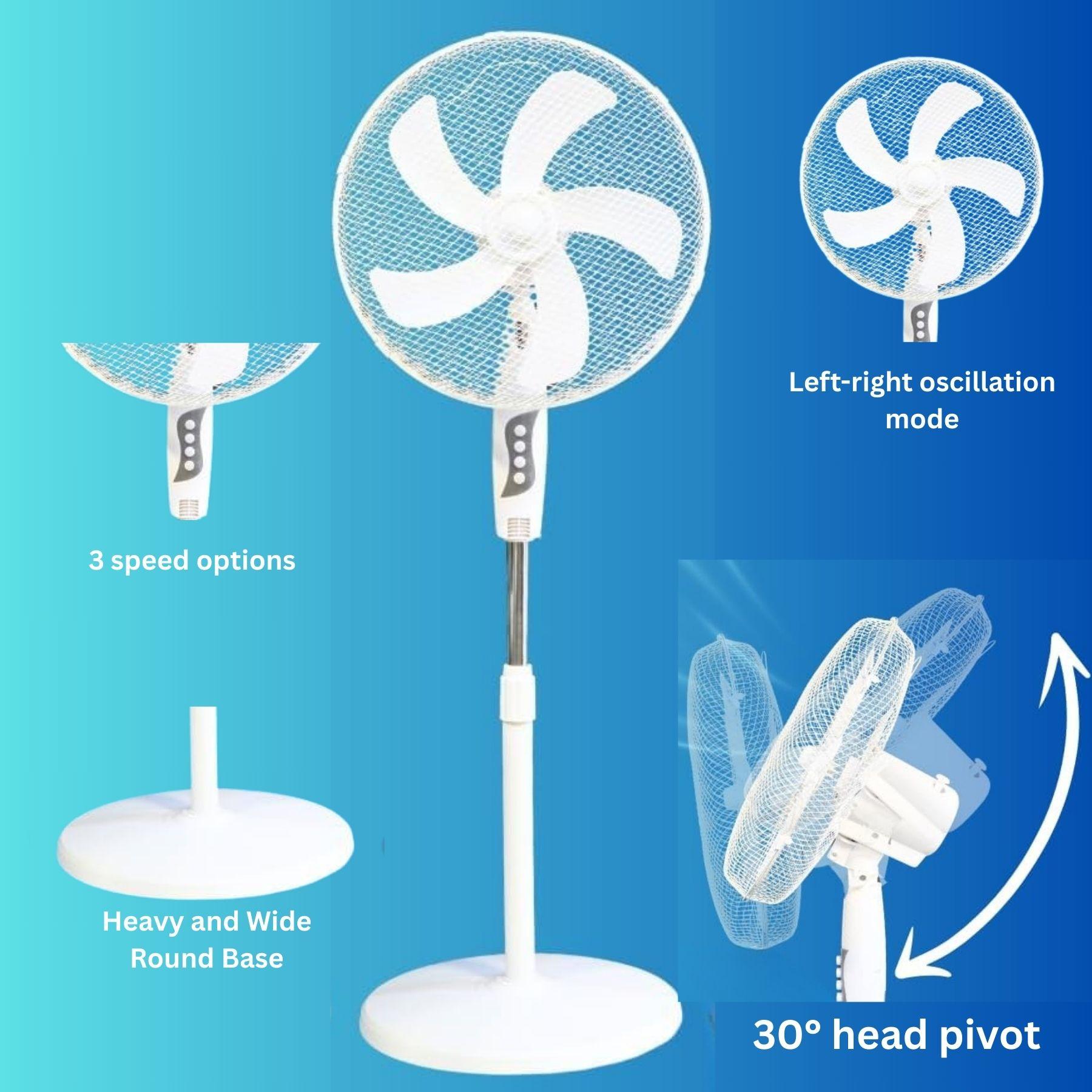 16” Adjustable Pedestal Fan – 3-Speed Quiet Oscillating Cooling