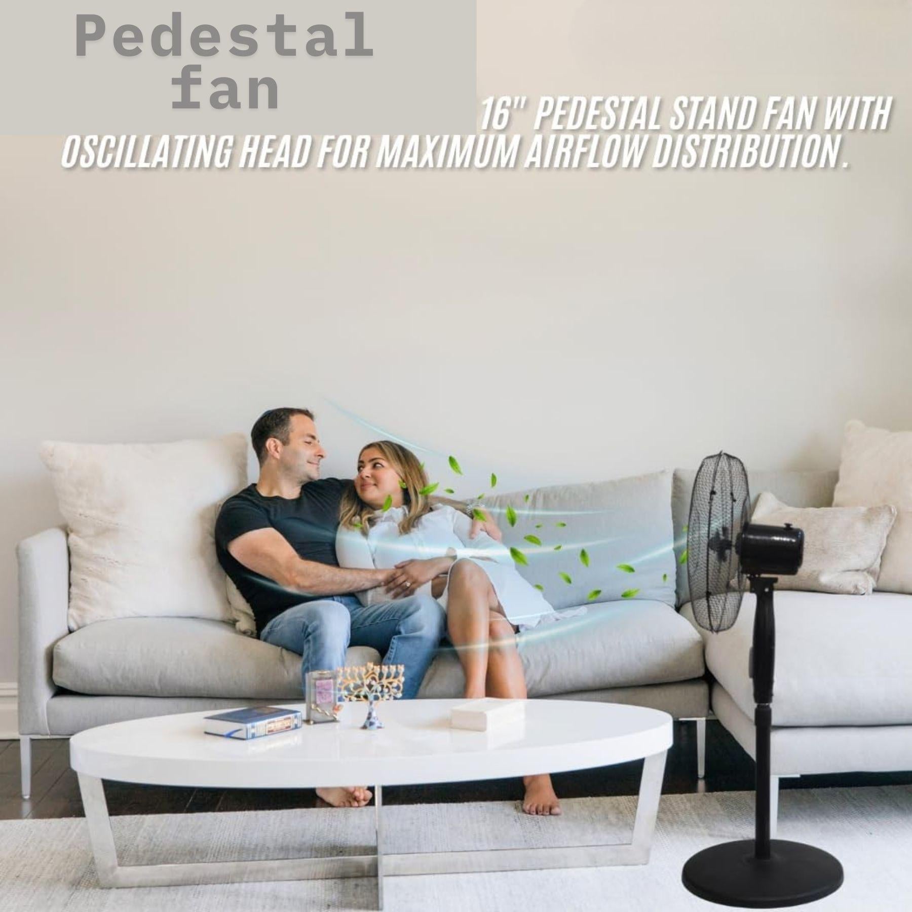 16” Adjustable Pedestal Fan – 3-Speed Quiet Oscillating Cooling