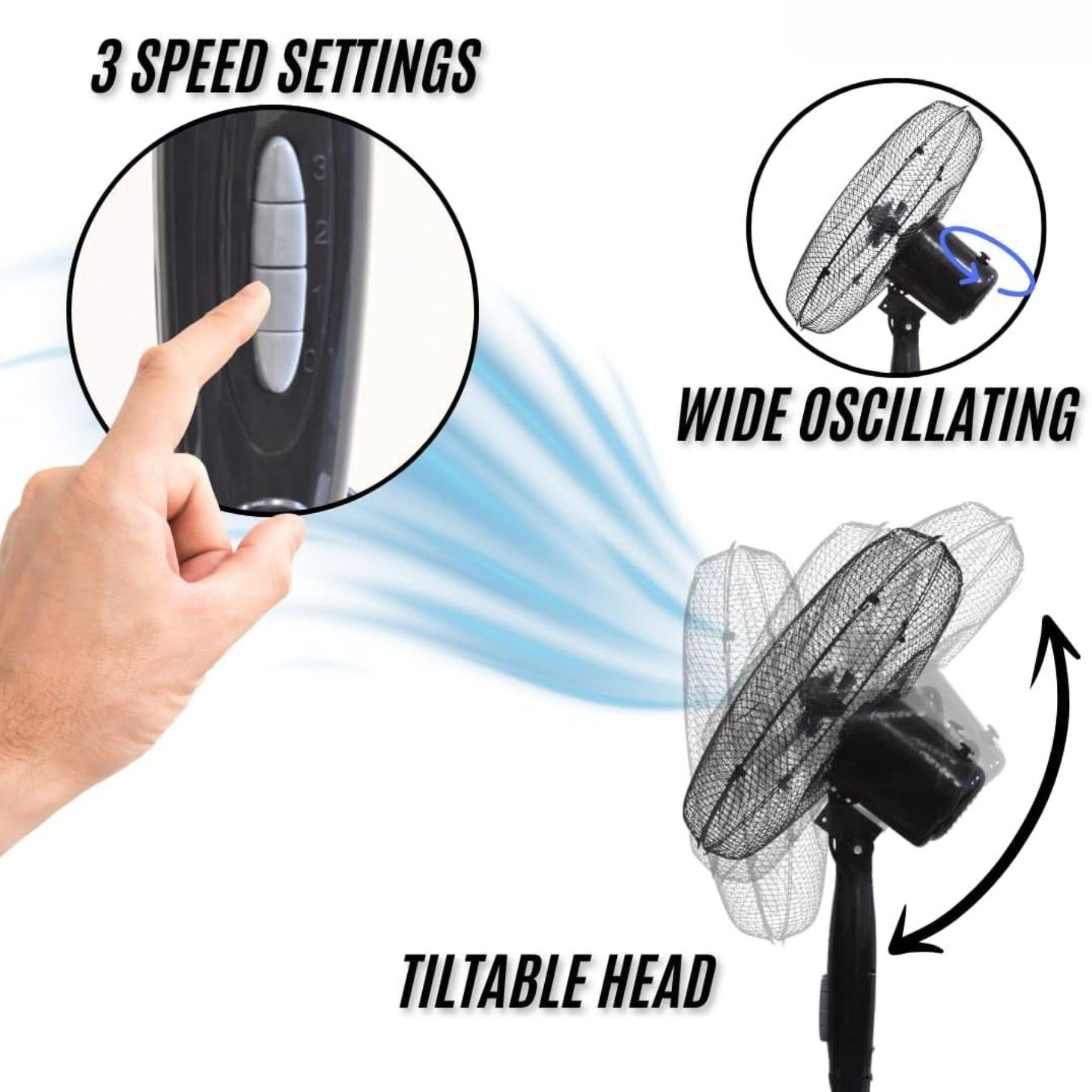 16” Adjustable Pedestal Fan – 3-Speed Quiet Oscillating Cooling