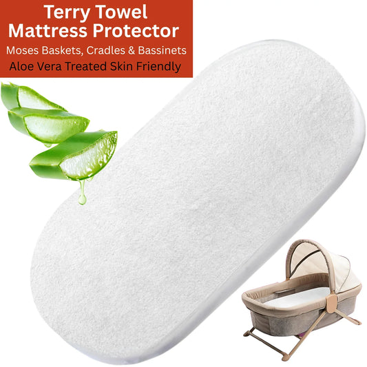 Moses Basket, Cradle, Bassinet & Crib Mattress Protector – Terry Towel, Waterproof, Breathable & Noise-Free Elasticated , Breathable Soft Cozy (75x37+15cm)