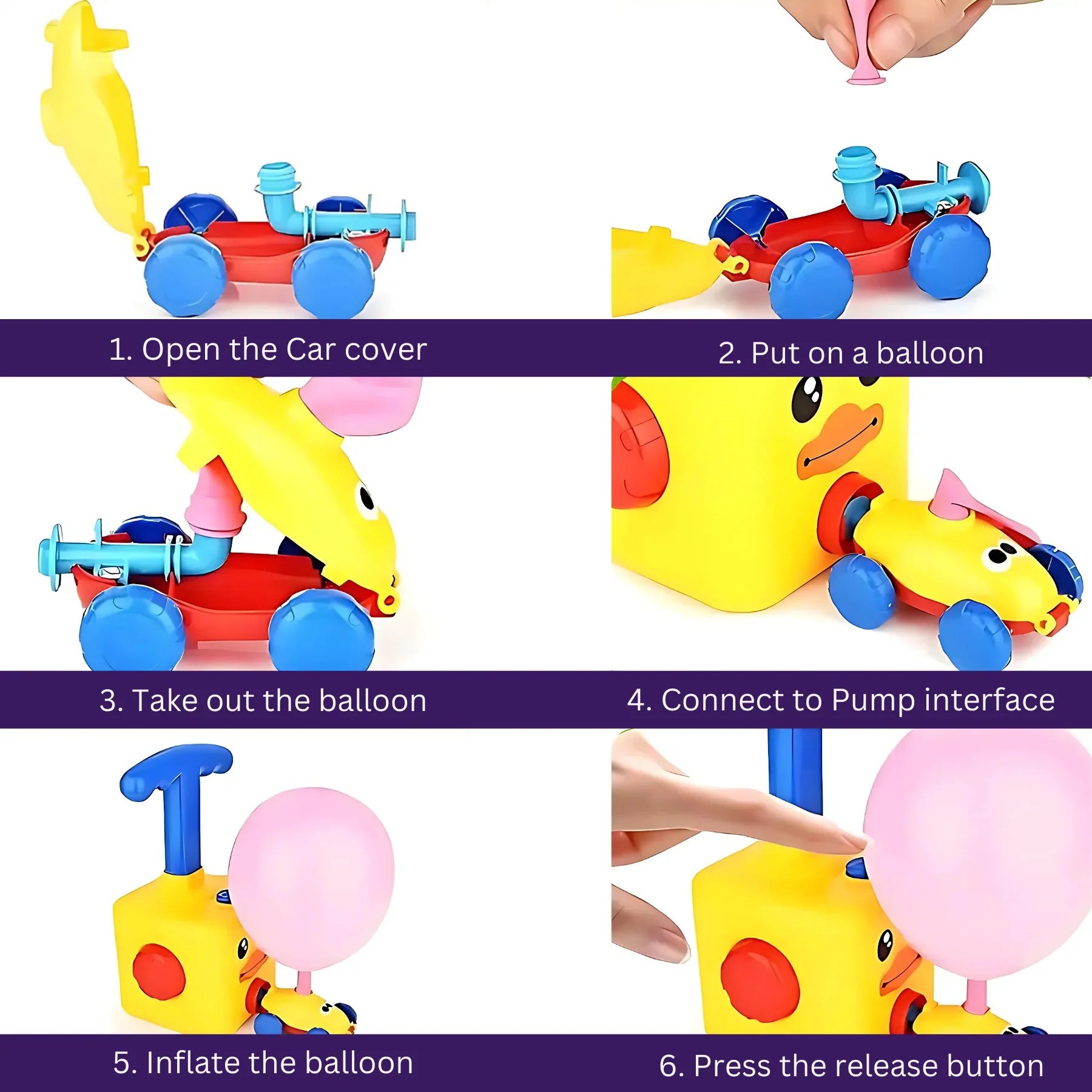 Balloon Powered Cars Toy for Kids, Balloon Launcher Air Powered Race Car -  Attach balloon Inflate Press release Go - 4A's Global