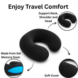 Cooling Memory Foam Travel Pillow – Lightweight, Compact &amp; Portable | 30x30x9 cm / 11.8x11.8x3.5 in | Black - 4A's Global