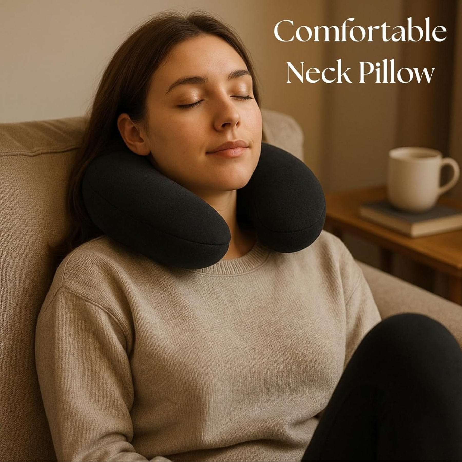 Cooling Memory Foam Travel Pillow – Lightweight, Compact &amp; Portable | 30x30x9 cm / 11.8x11.8x3.5 in | Black - 4A's Global