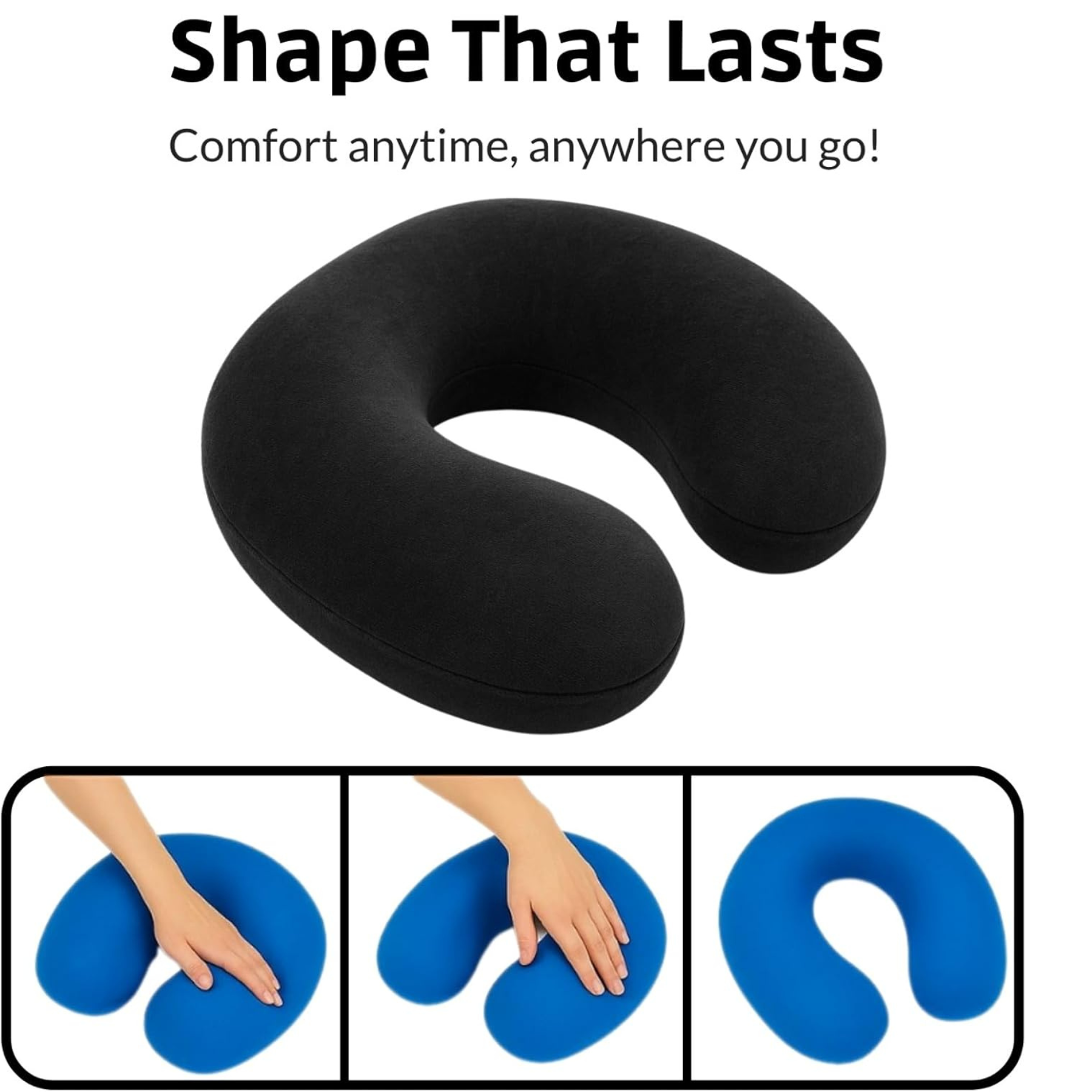 Cooling Memory Foam Travel Pillow – Lightweight, Compact &amp; Portable | 30x30x9 cm / 11.8x11.8x3.5 in | Black - 4A's Global