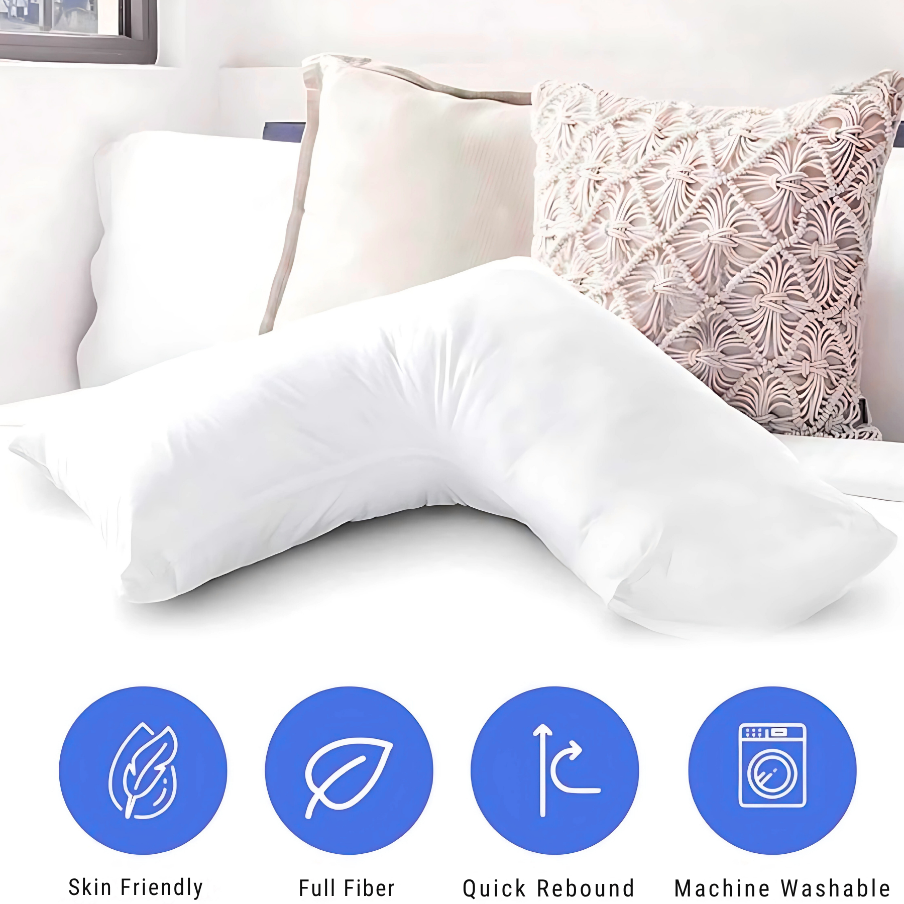 V-Shaped Support Pillow with Removable Cover – Ergonomic Comfort for Sleeping, Reading &amp; Lounging - 4A's Global
