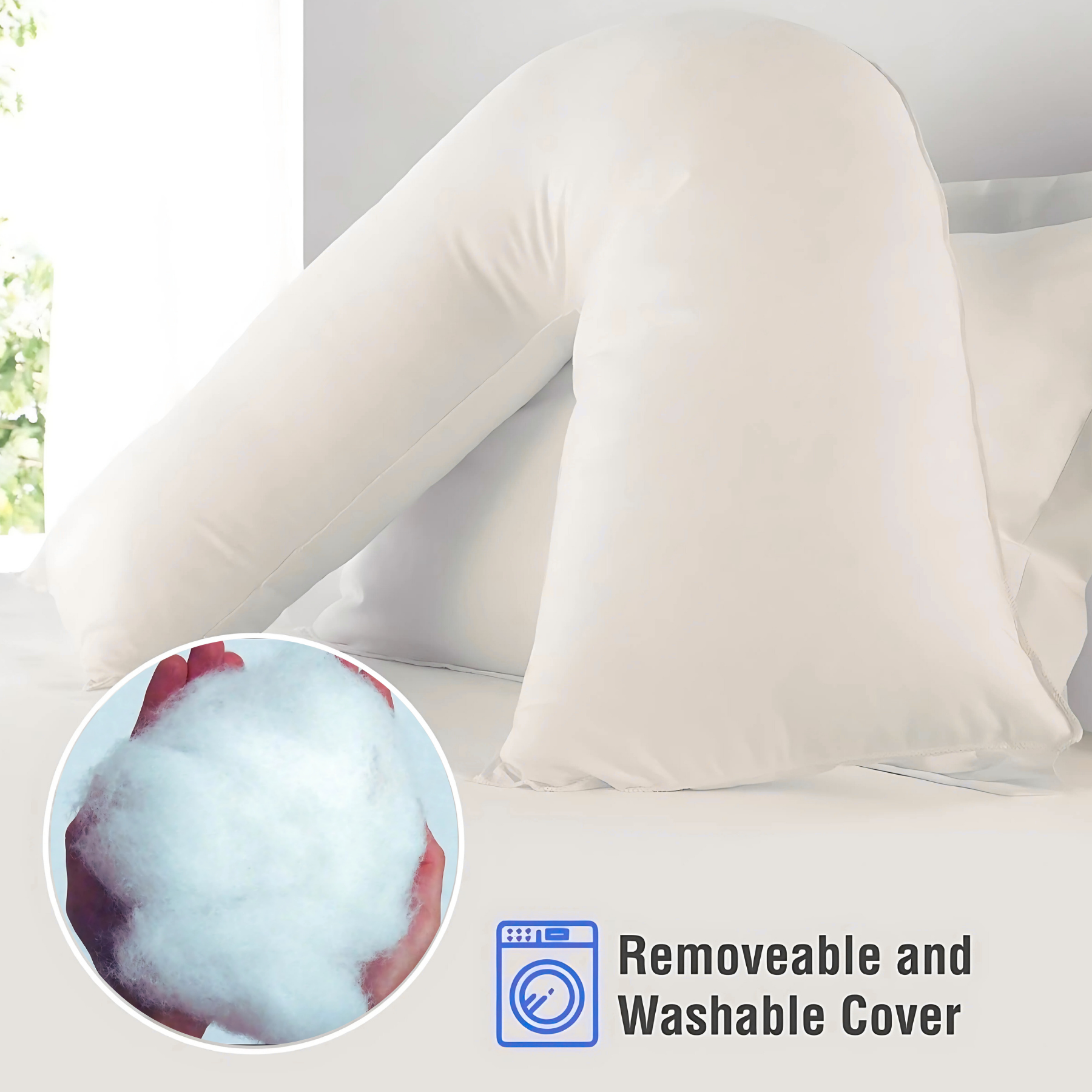 V-Shaped Support Pillow with Removable Cover – Ergonomic Comfort for Sleeping, Reading &amp; Lounging - 4A's Global