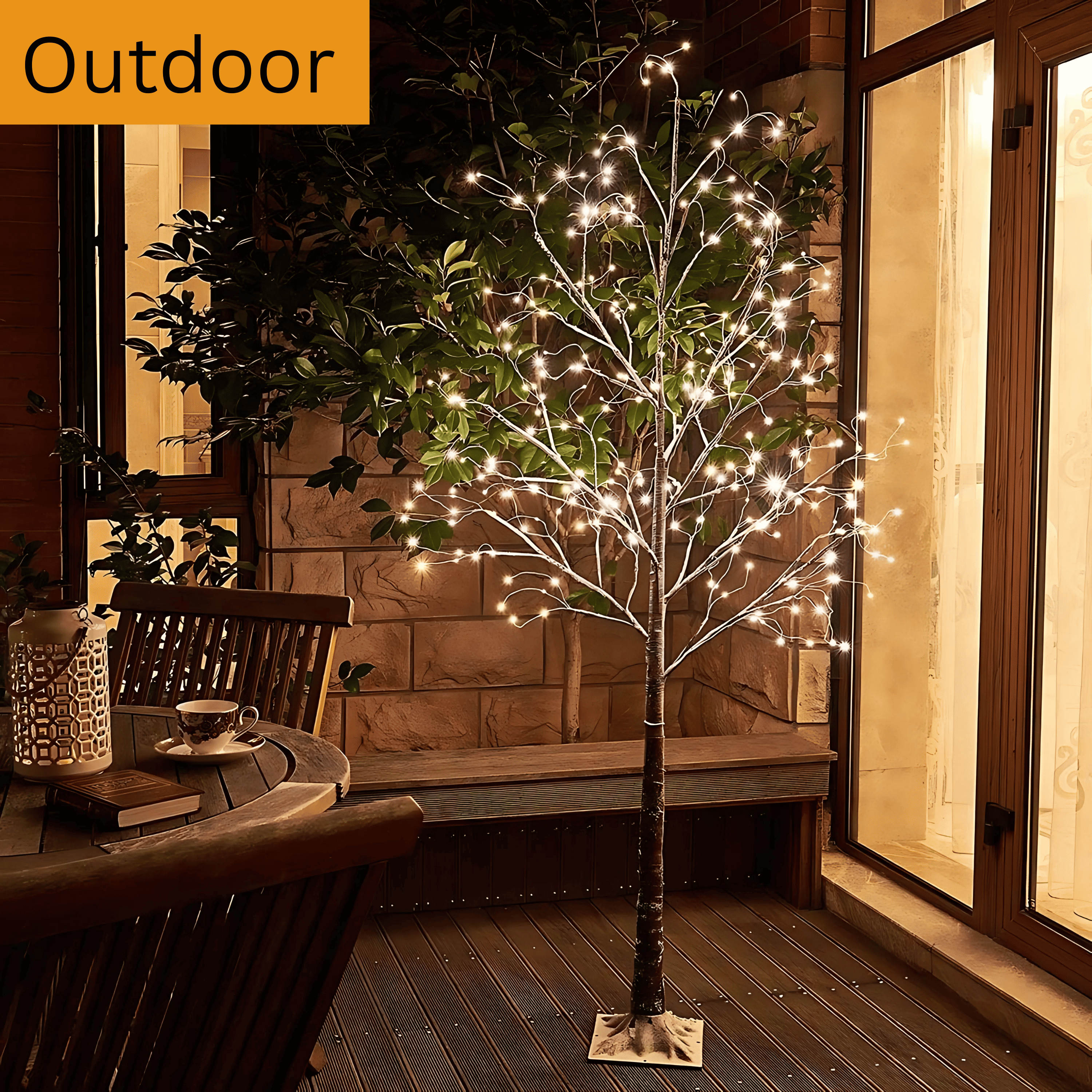 5ft, 6ft Decor Outdoor LED Christmas Tree Warm white LED lights, snowy twig design,Indoor Outdoor flexible branches for shaping and styling Battery Operated - 4A's Global