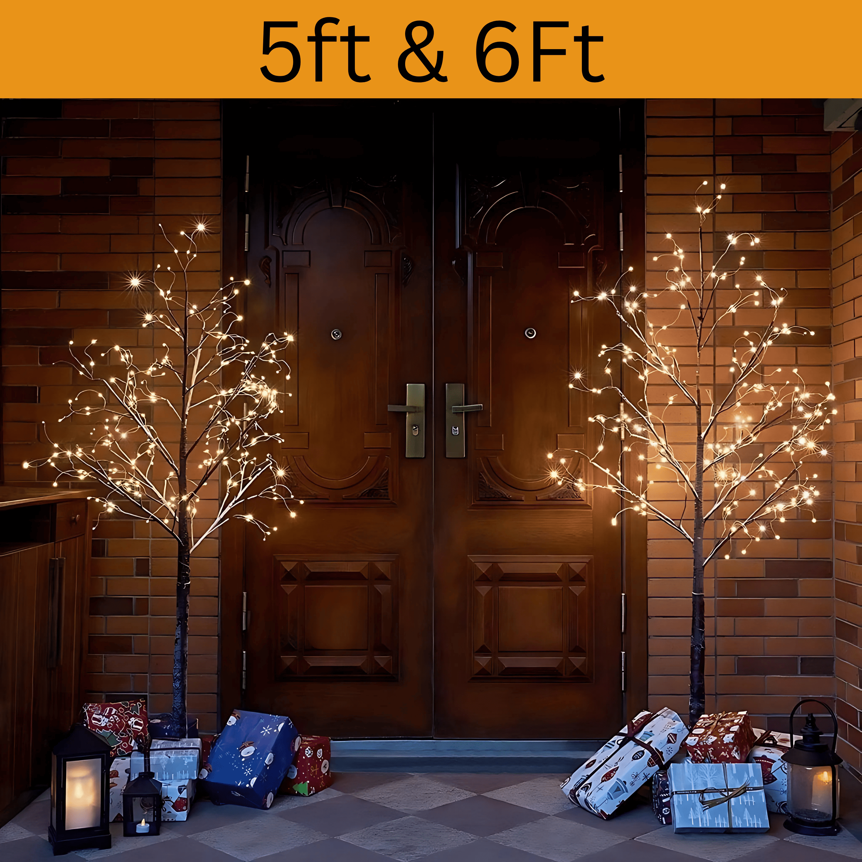 5ft, 6ft Decor Outdoor LED Christmas Tree Warm white LED lights, snowy twig design,Indoor Outdoor flexible branches for shaping and styling Battery Operated - 4A's Global