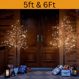5ft, 6ft Decor Outdoor LED Christmas Tree Warm white LED lights, snowy twig design,Indoor Outdoor flexible branches for shaping and styling Battery Operated - 4A's Global