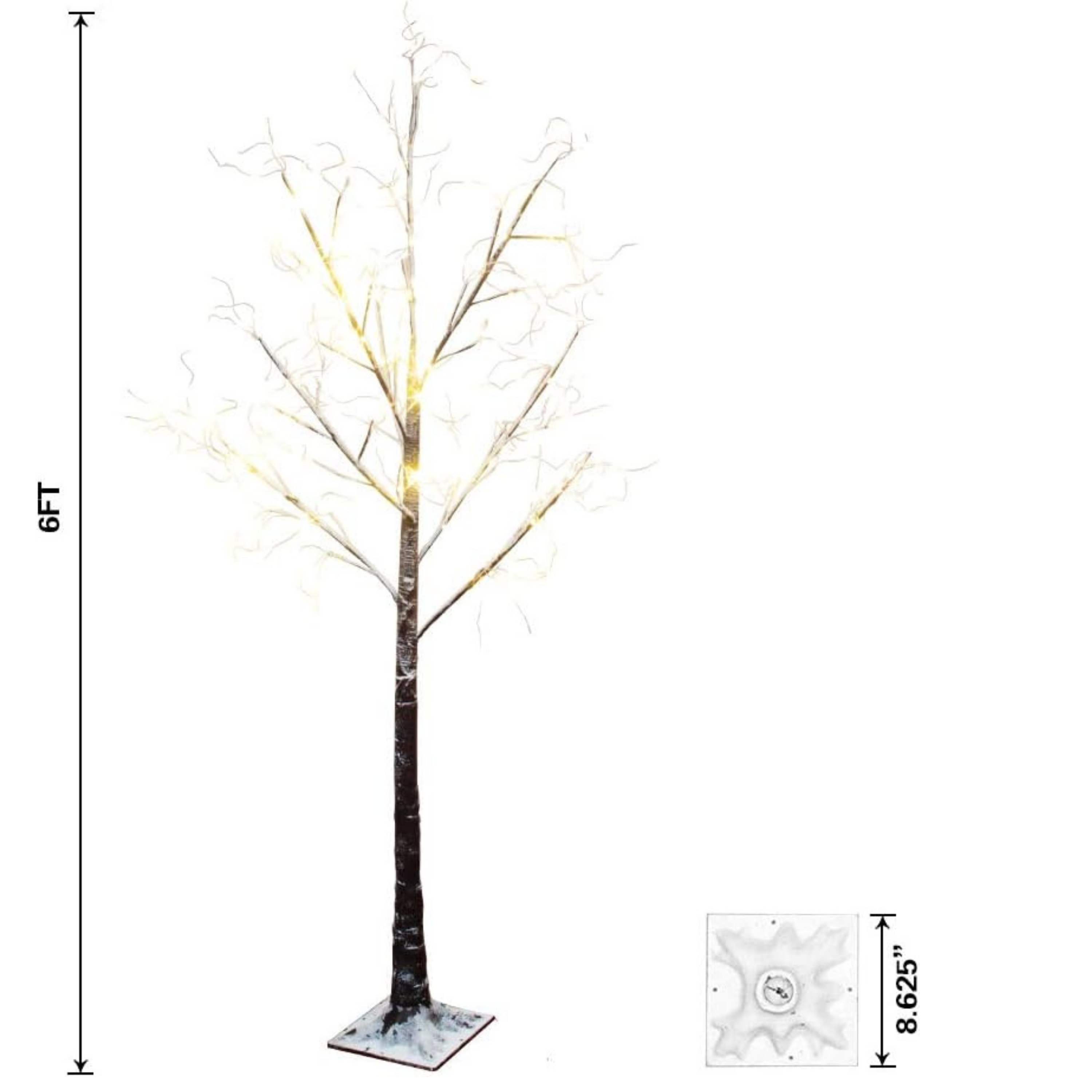5ft, 6ft Decor Outdoor LED Christmas Tree Warm white LED lights, snowy twig design,Indoor Outdoor flexible branches for shaping and styling Battery Operated - 4A's Global