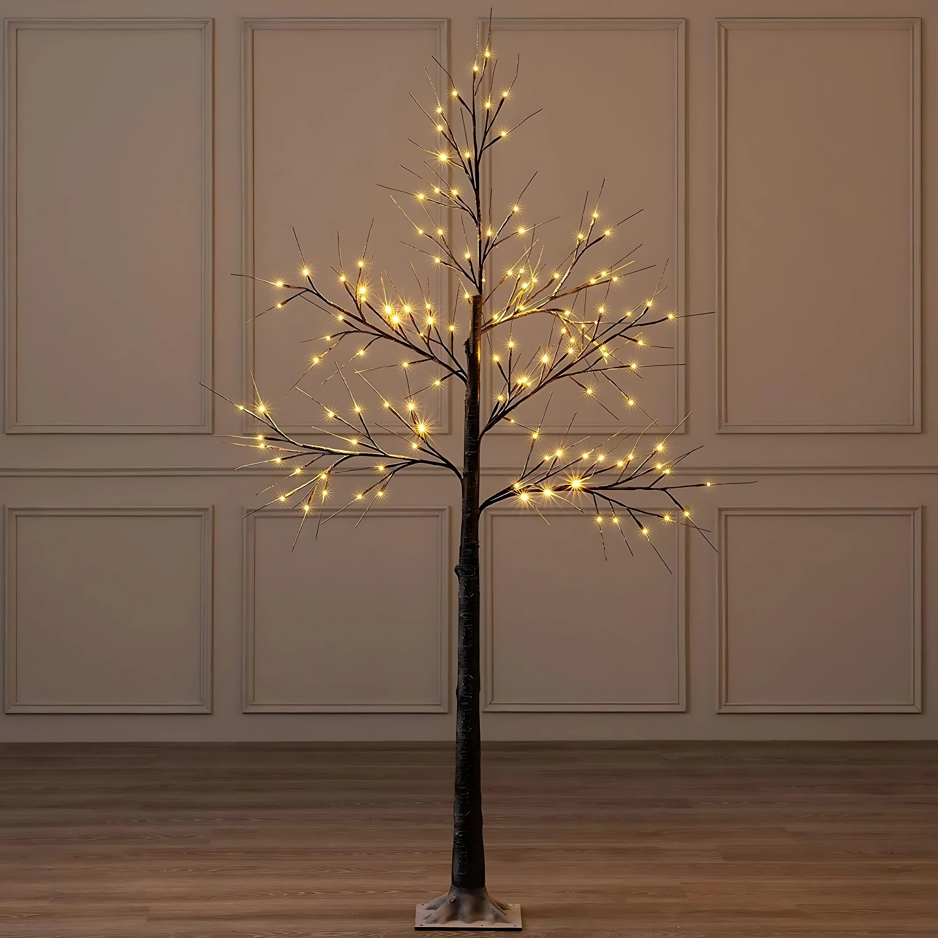 5ft, 6ft Decor Outdoor LED Christmas Tree Warm white LED lights, snowy twig design,Indoor Outdoor flexible branches for shaping and styling Battery Operated - 4A's Global