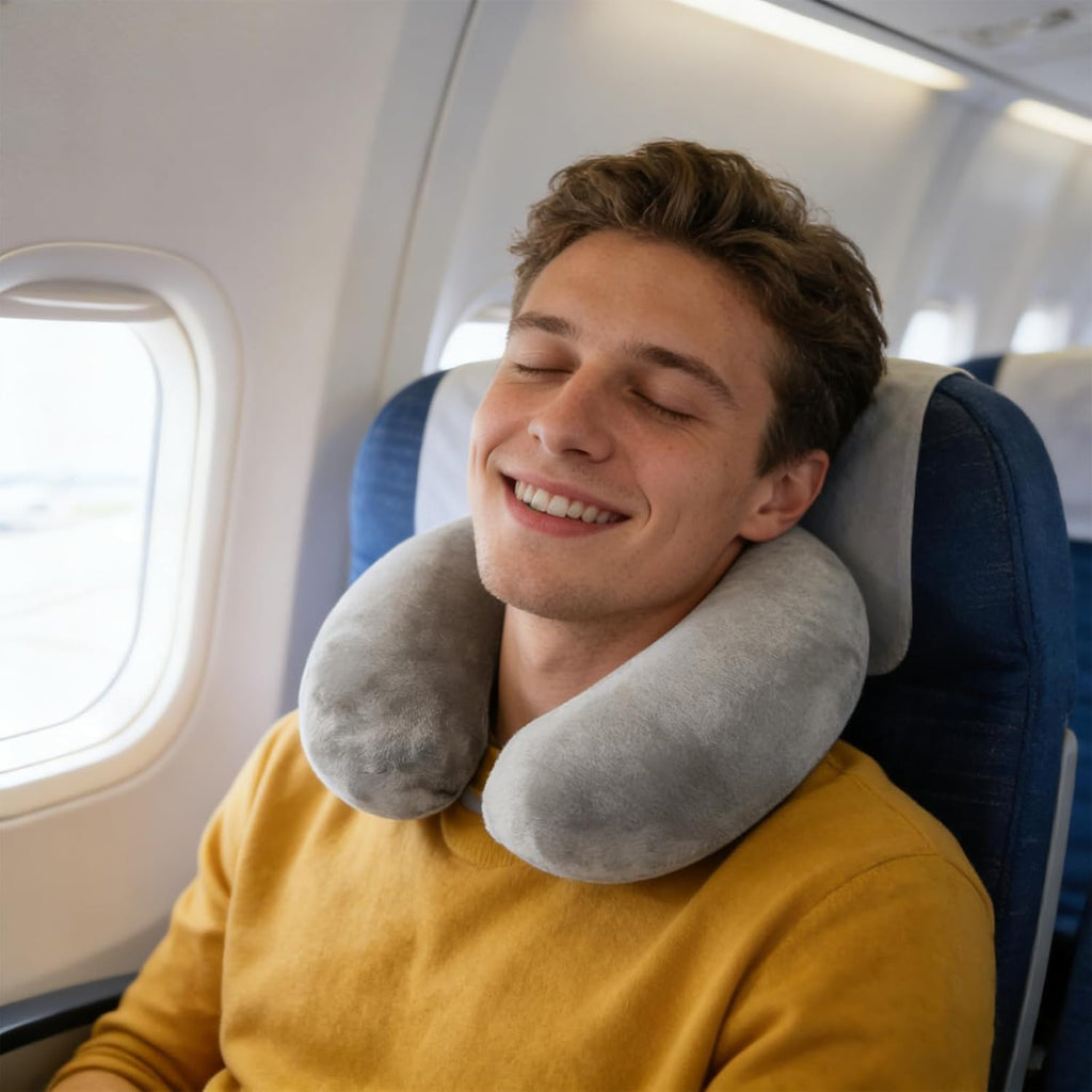 Cooling Memory Foam Travel Pillow Ergonomic Neck Support for Flights and Car - High Living - 4A's Global