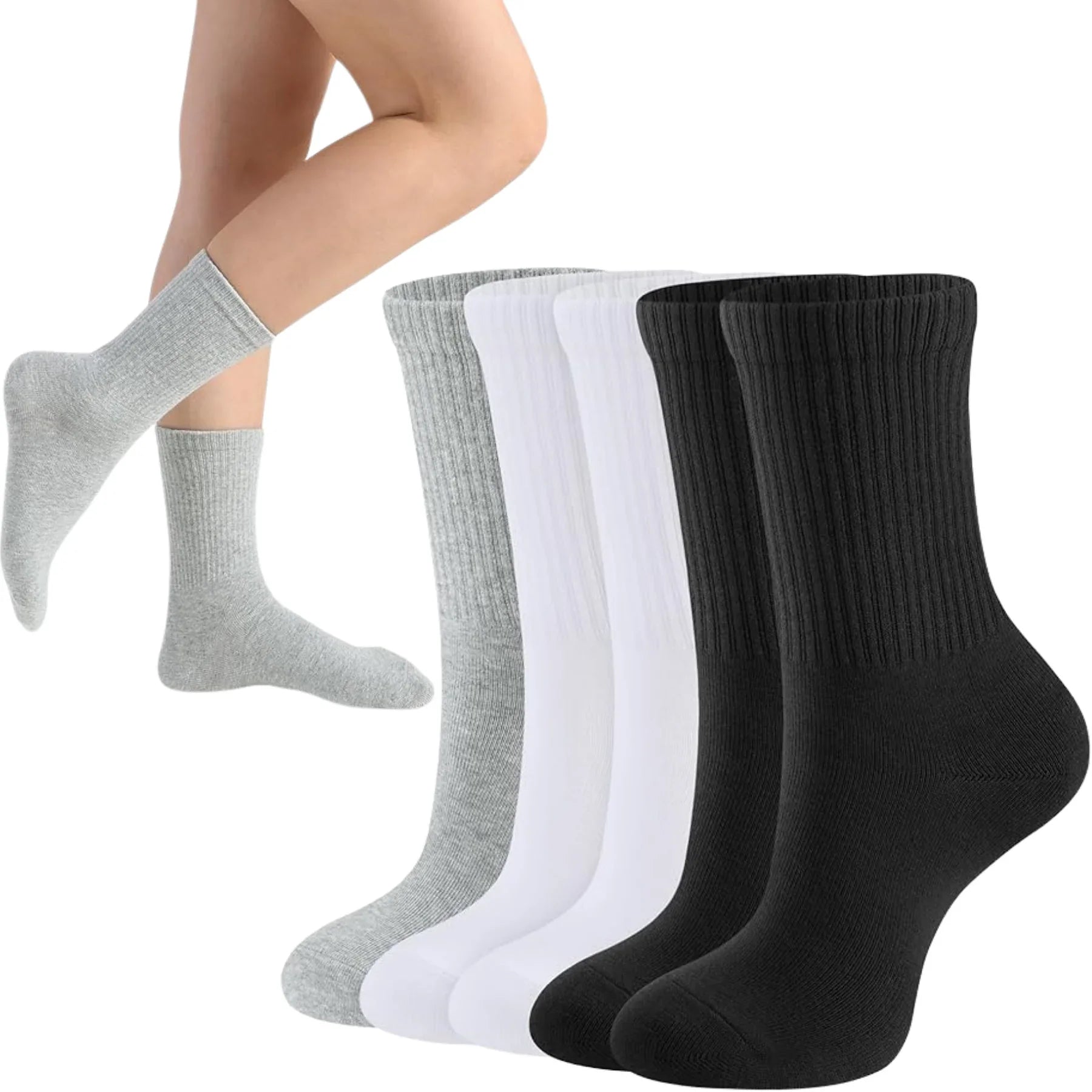 15 Pairs Women's Cotton Sport Socks - Cushioned, Breathable & Durable - Value Pack for Gym Yoga Running - Unisex Everyday Wear Socks - UK Sizes 6-11 - Black White Grey - Machine Washable - Sports Essentials  Unisex - 4A's Global