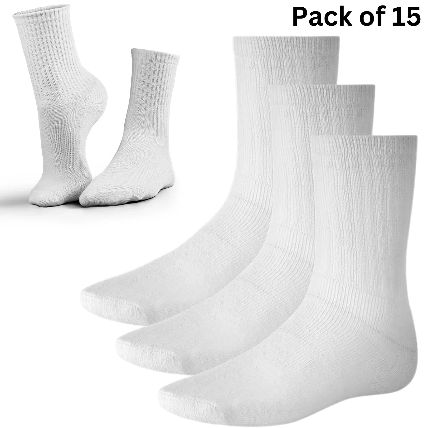 15 Pairs Women's Cotton Sport Socks - Cushioned, Breathable & Durable - Value Pack for Gym Yoga Running - Unisex Everyday Wear Socks - UK Sizes 6-11 - Black White Grey - Machine Washable - Sports Essentials  Unisex - 4A's Global