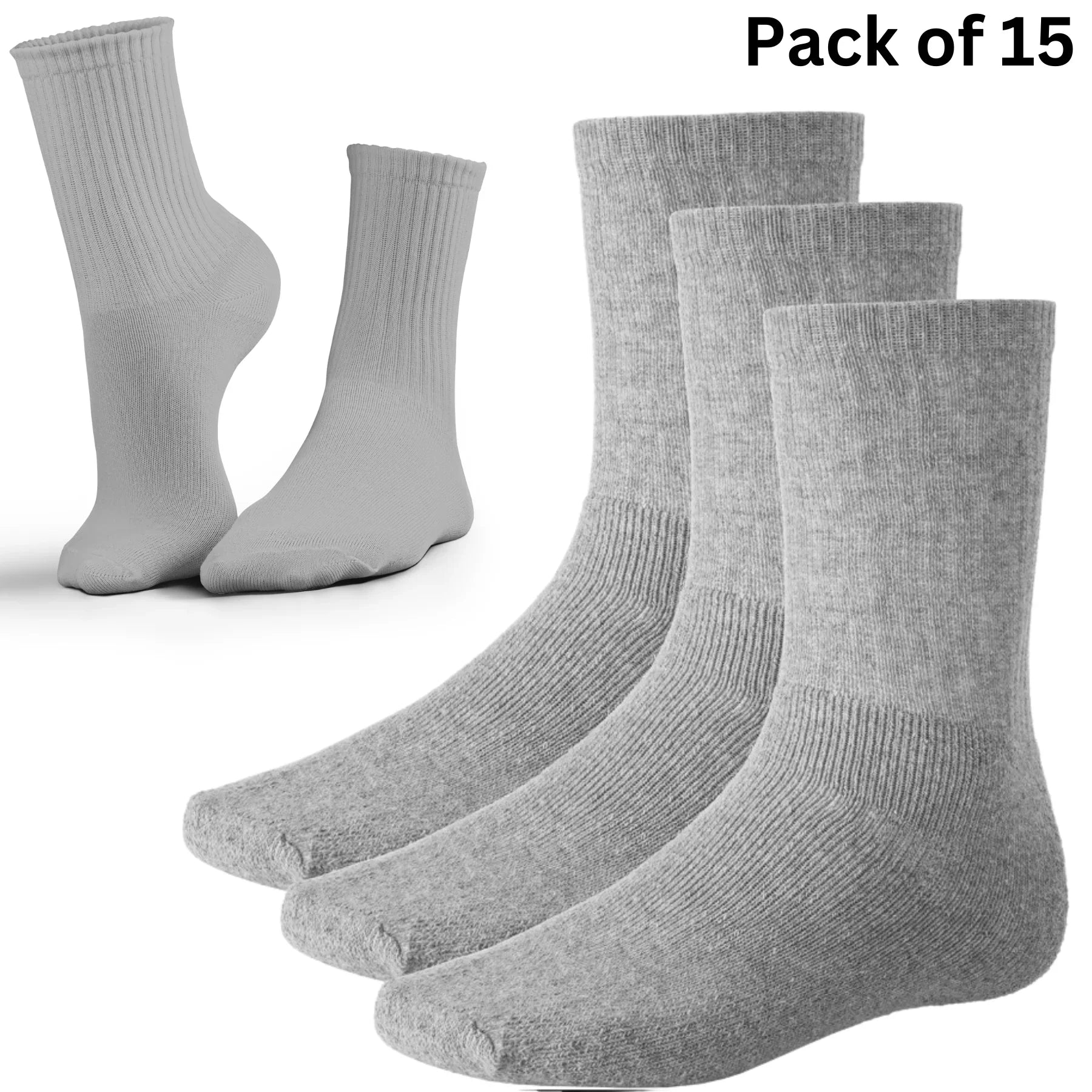 15 Pairs Women's Cotton Sport Socks - Cushioned, Breathable & Durable - Value Pack for Gym Yoga Running - Unisex Everyday Wear Socks - UK Sizes 6-11 - Black White Grey - Machine Washable - Sports Essentials  Unisex - 4A's Global