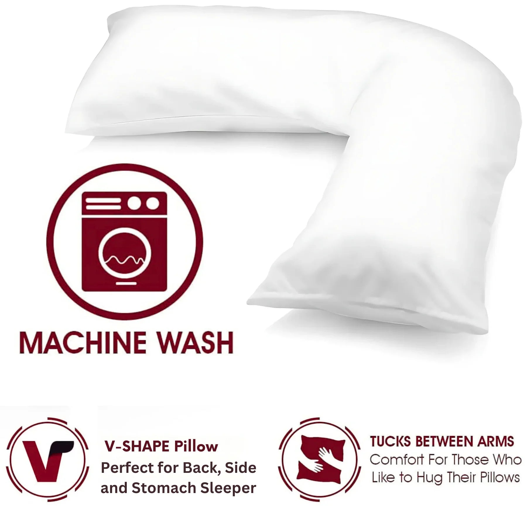 V-Shaped Pillowcase – Soft, Durable &amp; Machine Washable | Fits Most Standard V Pillows - 4A's Global