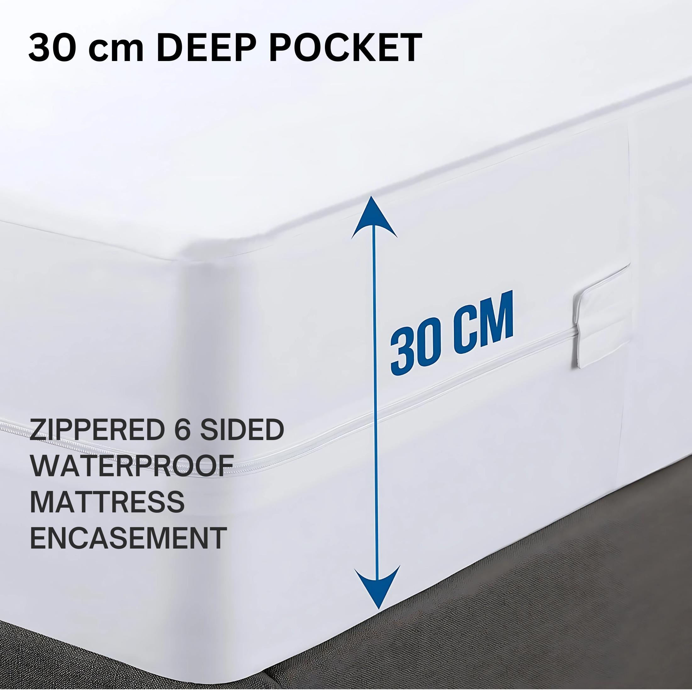 Fully Zippered Waterproof Mattress Protector Encasement – Bed Bug Proof, Anti-Allergy &amp; Deep Fit - 4A's Global