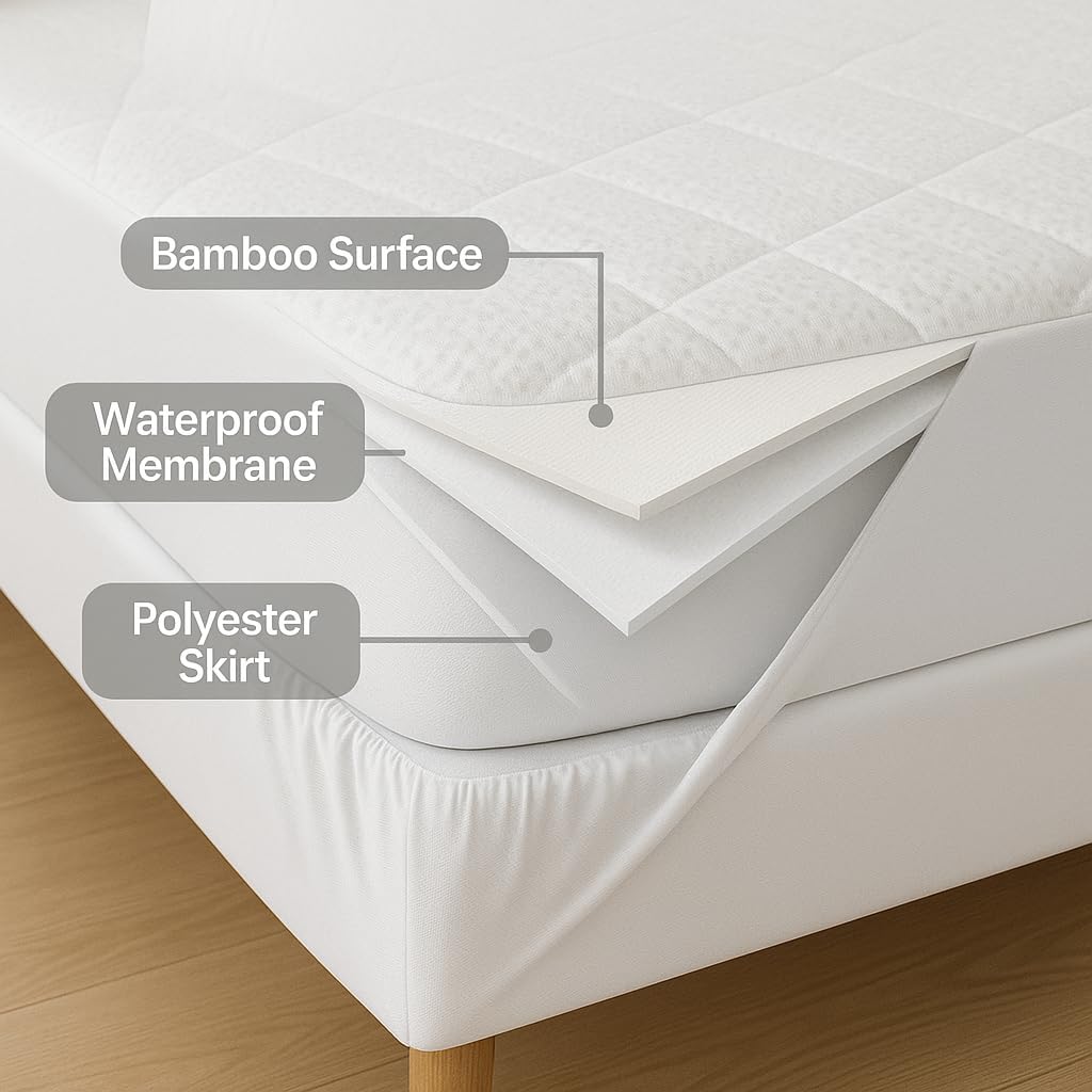 Premium Bamboo Waterproof Mattress Protector – Breathable & Hypoallergenic Fitted Cover