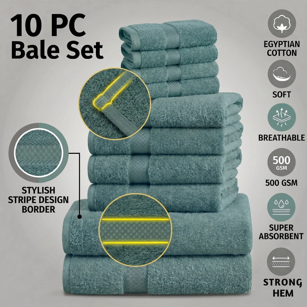 Luxury Egyptian Cotton Towel Bale Set | Ultra Soft & Absorbent | 500 GSM - 4A's Global