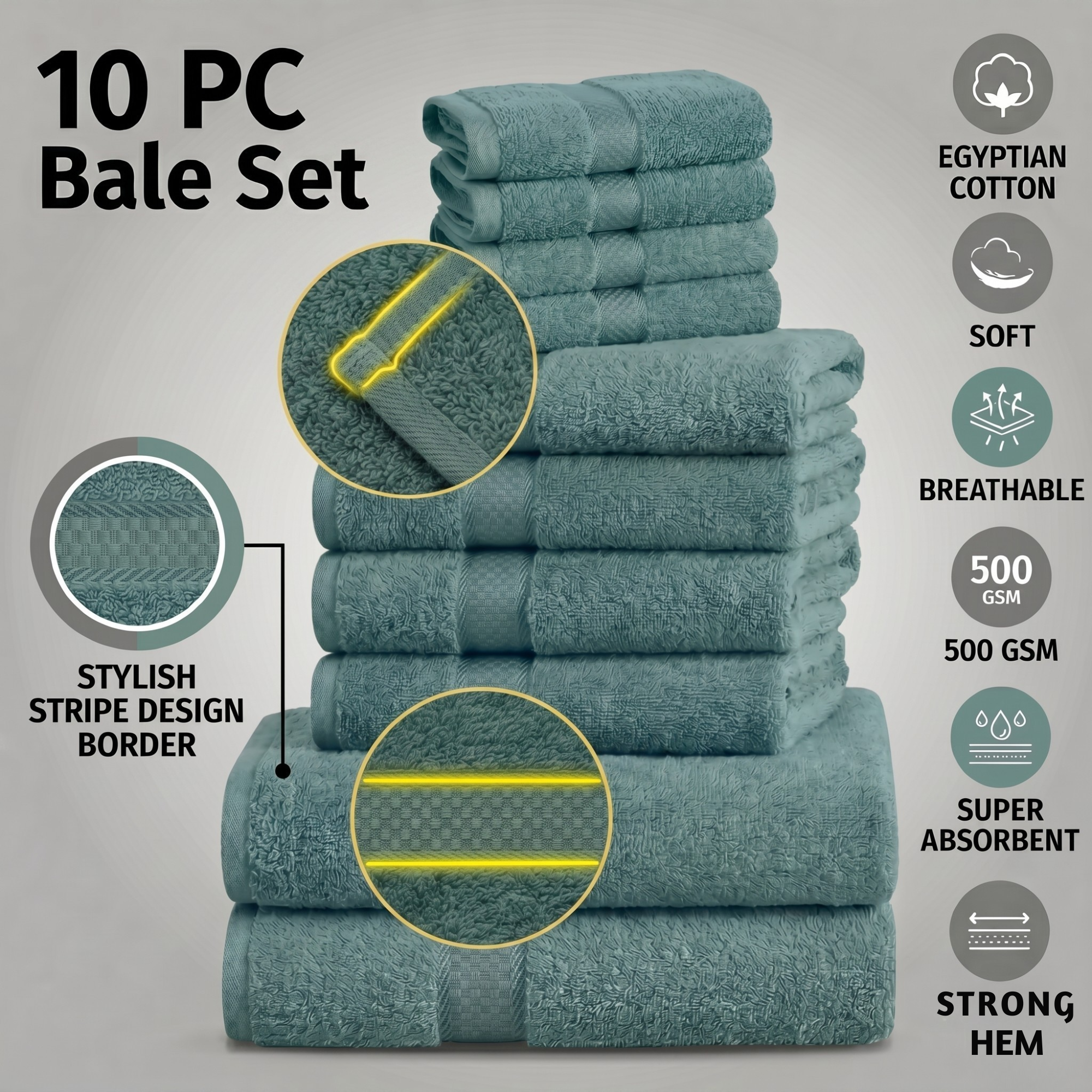 Luxury Egyptian Cotton Towel Bale Set | Ultra Soft & Absorbent | 500 GSM - 4A's Global