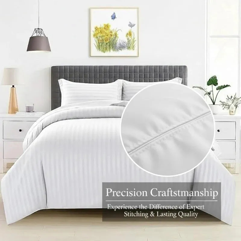 Satin Stripe Duvet Cover Set Hotel Quality Bedding, Hypoallergenic All Sizes - 4AS
