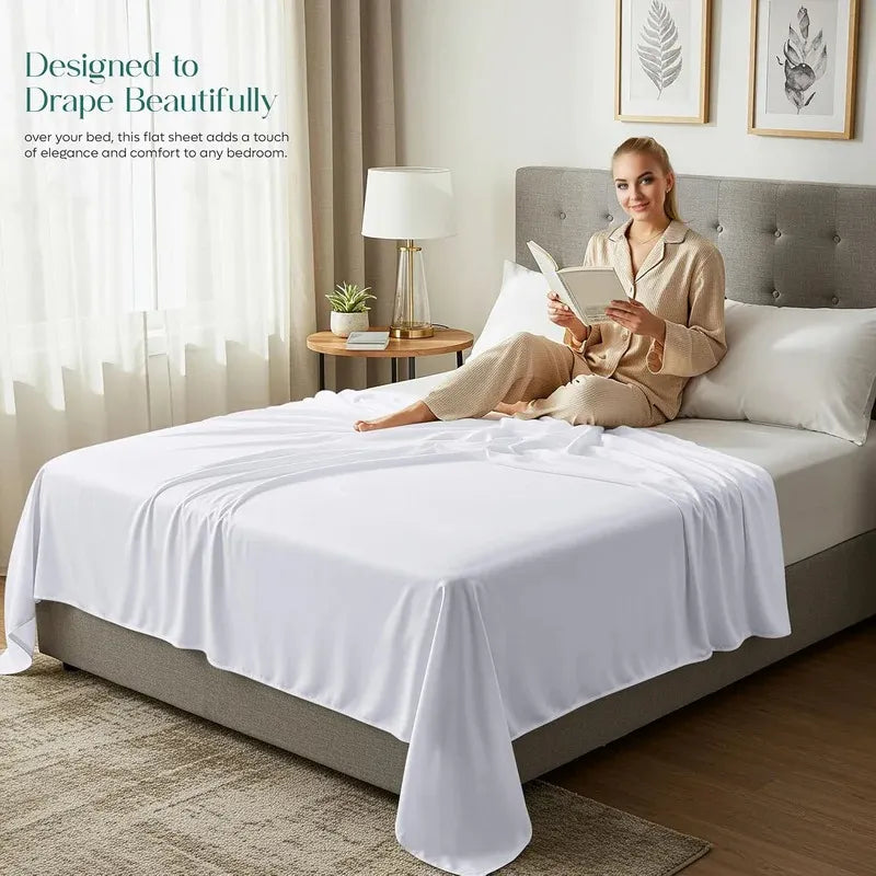 High Living Luxury Percale Poly-Cotton Flat Sheet | 180 Thread Count Bedding - 4A's Global