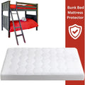 Bunk bed with red mattress and white mattress protector on a white background