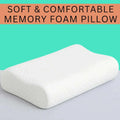 White memory foam pillow on a gray surface with a teal background and text 'SOFT & COMFORTABLE MEMORY FOAM PILLOW'.