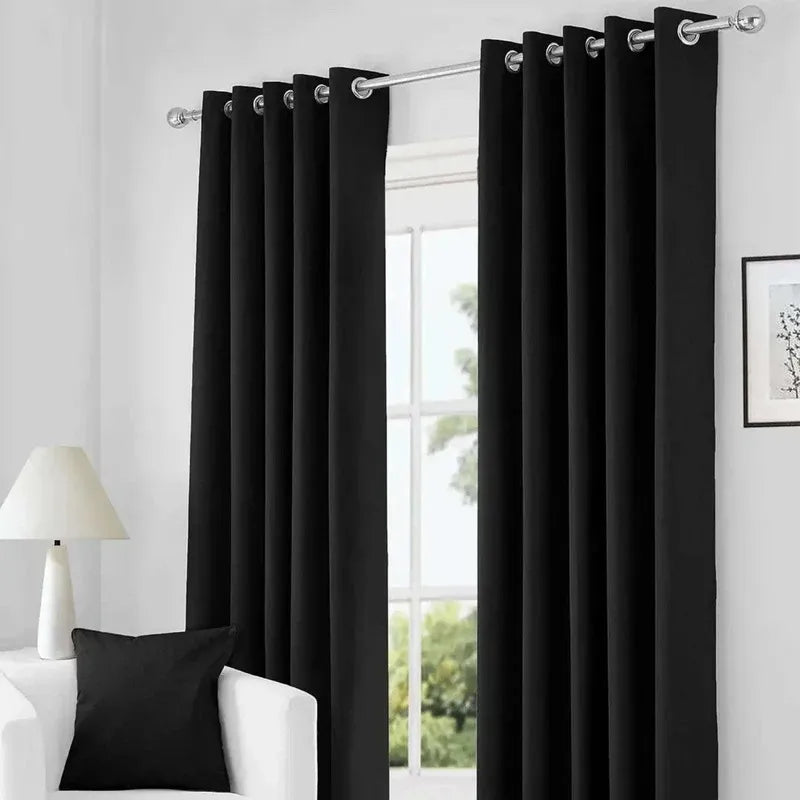 Black Thermal Blackout Eyelet Curtains – Ready Made Insulated Privacy & amp; Noise Reducing Drapes - 4A's Global