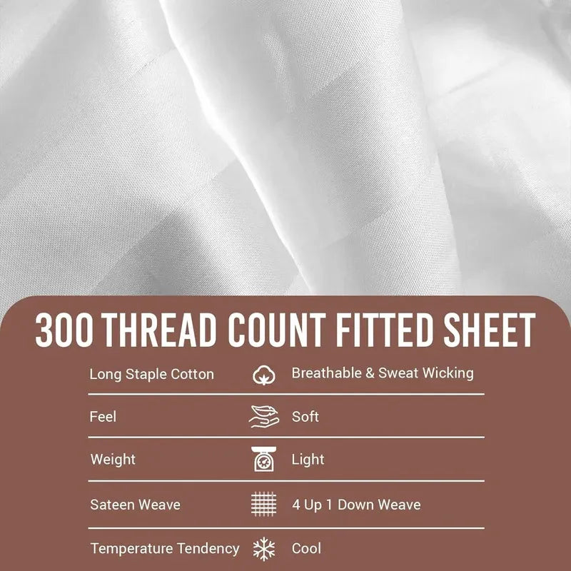 Egyptian Cotton Fitted Sheet 300TC Sateen Hotel Luxury, Single to Super King - High Living - 4A's Global