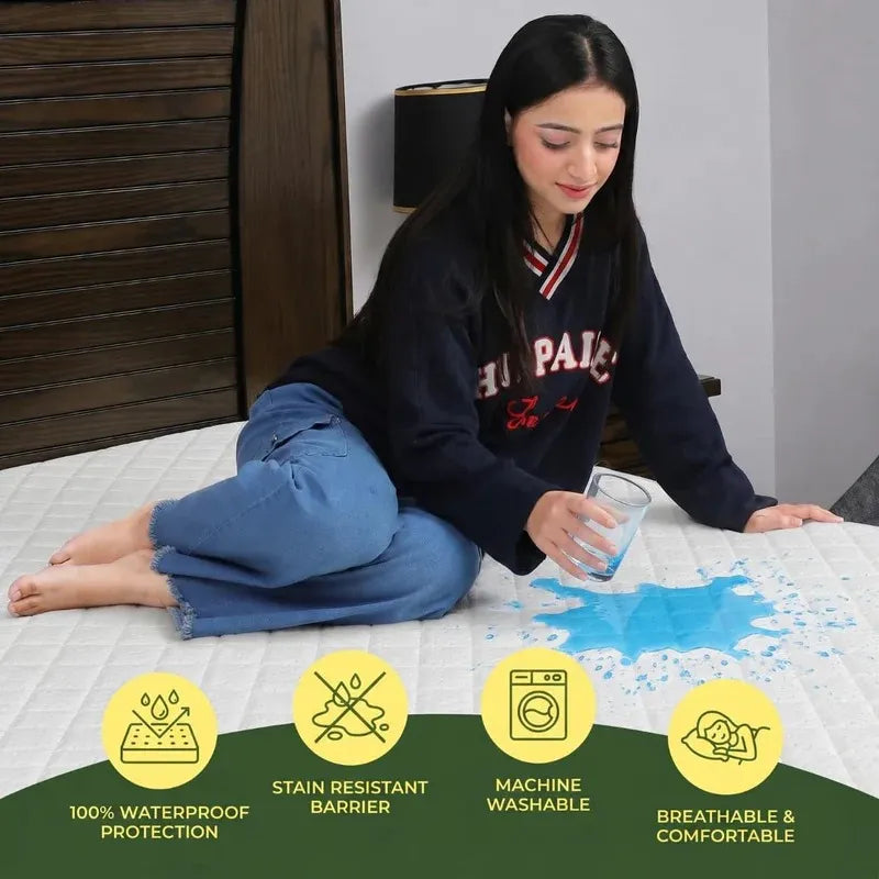 Cooling Bamboo Waterproof Mattress Protector – Hypoallergenic & Noise-Free Fitted Cover - 4A's Global