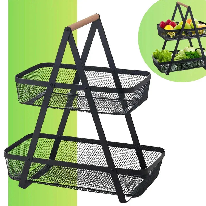 2-Tier Countertop Fruit, Bread &amp; Vegetable Storage Basket – Sleek Black - 4A's Global