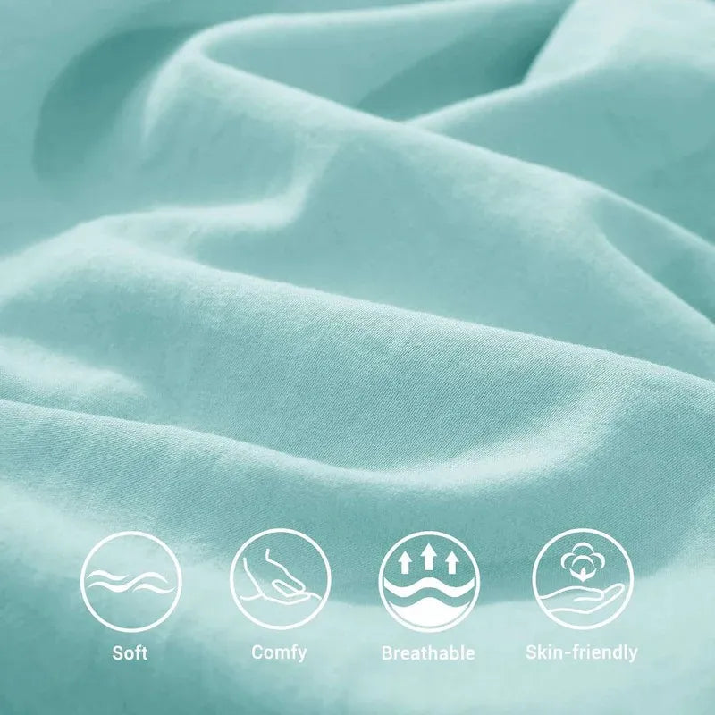 Premium King Size Percale Duvet Cover Set Plain Dyed 3 Piece Bedding Set with 2 Matching Pillowcases Soft Breathable Fabric Sea Green - 4A's Global