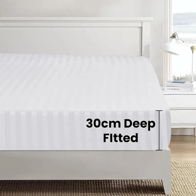 Egyptian Cotton Fitted Sheet 300TC Sateen Hotel Luxury, Single to Super King - High Living - 4A's Global
