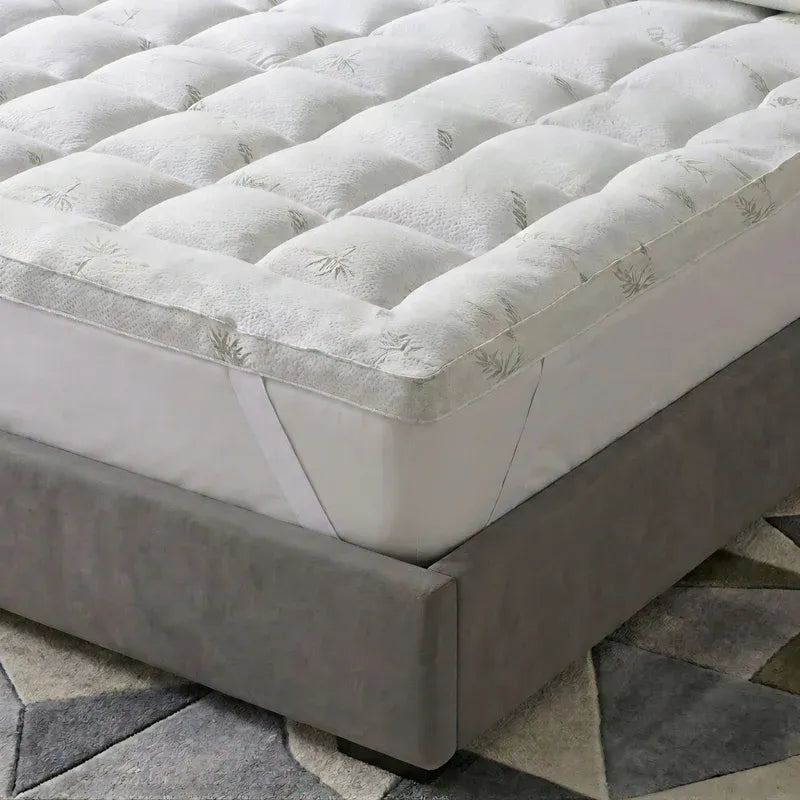 Bamboo Cloud Mattress Topper - 10cm Extra Thick Cooling Bed Topper Box Stitching - 4A's Global
