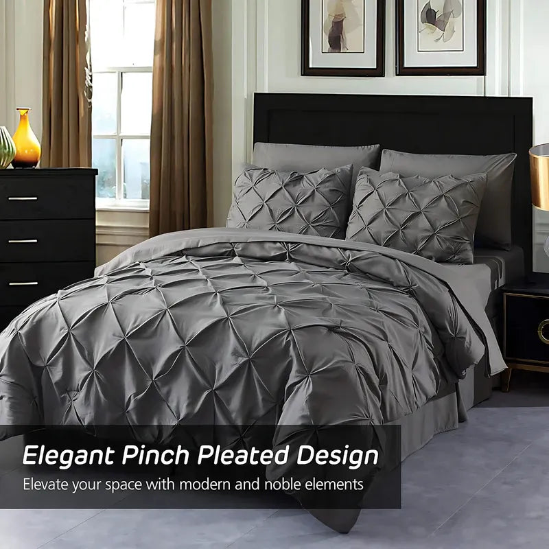 Pintuck Duvet Cover Set | Luxury Pinch Pleat Bedding - 4A's Global