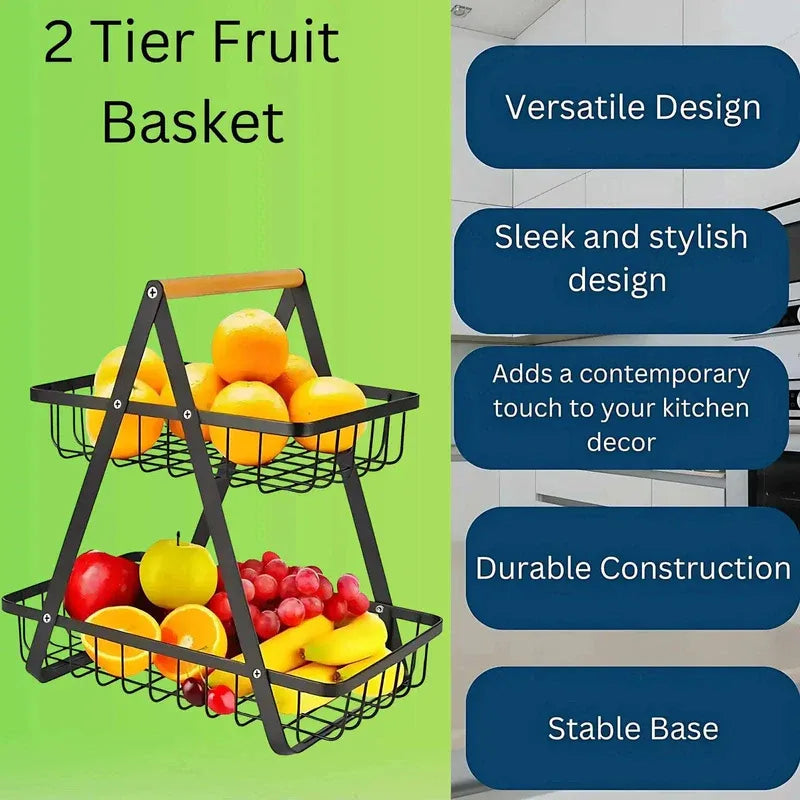 2-Tier Countertop Fruit & Veg Basket – Space-Saving Organizer - 4A's Global