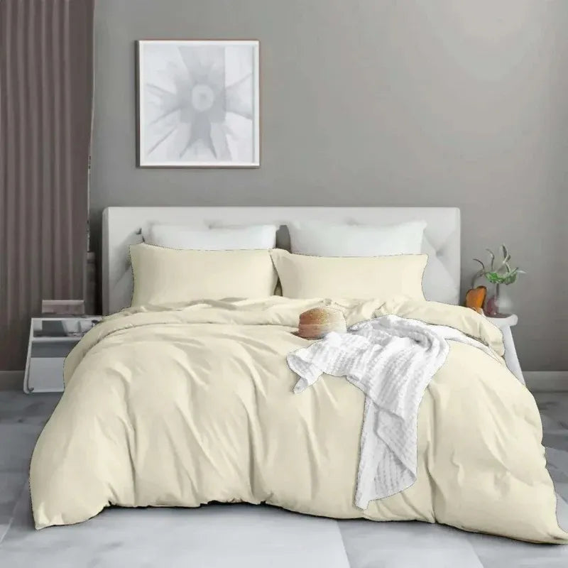 Double Duvet Cover Plain Dyed Percale Soft Bedding Set with 2 Pillowcases Premium King Size 3 Piece Duvet Quilt Cover Set Navy Cream - 4A's Global
