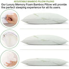 Crushed Memory Foam Bamboo Pillow – Cooling, Adjustable &amp; Hypoallergenic | 39 x 64 x 16 cm / 15.3 x 25.2 x 6.3 in - 4A's Global