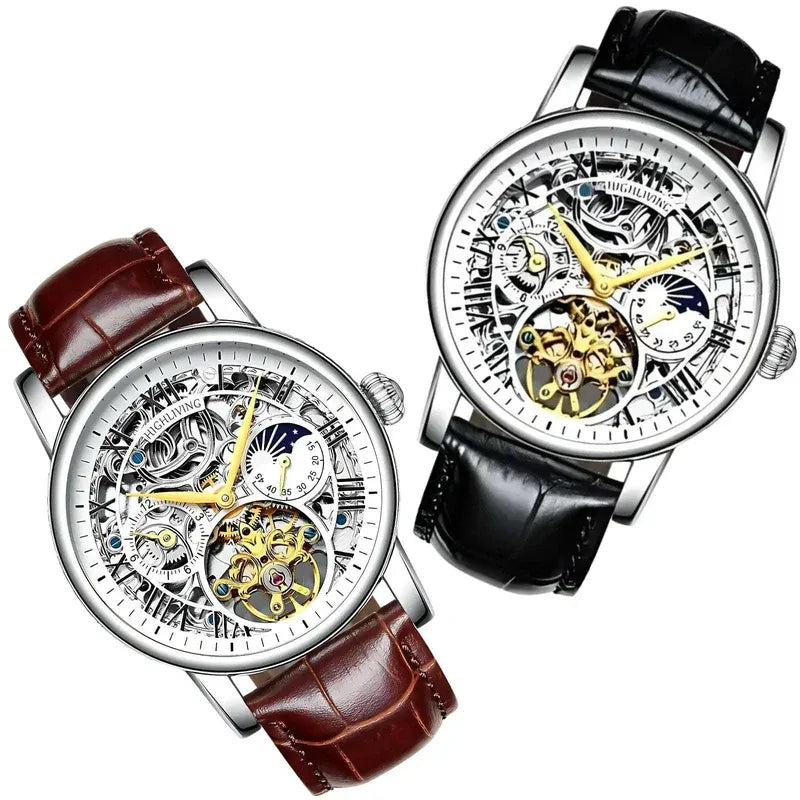 Men’s Automatic Skeleton Executive Wrest Watch | Leather Strap Mechanical Timepiece - 4A's Global
